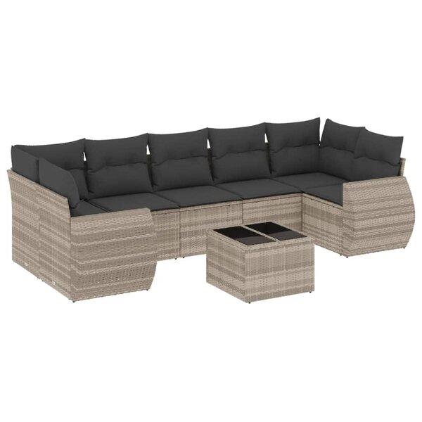 vidaXL Salon de jardin 8 Pièces avec coussins gris clair résine tressée