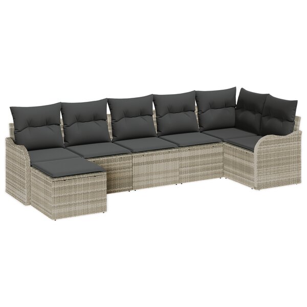 Ensemble de Canapés de Jardin 7 Pièces avec Coussins Gris Clair Poly Rattan