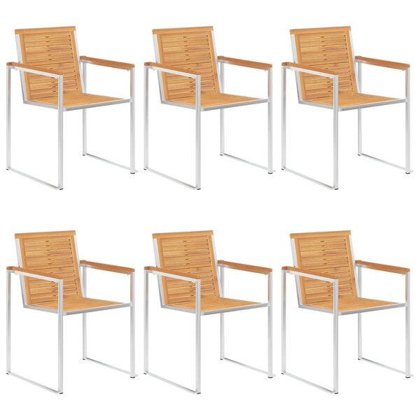 vidaXL Chaises de jardin lot de 6 bois teck solide et acier inoxydable