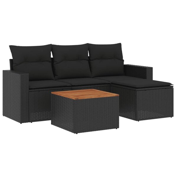 vidaXL Salon de jardin 5 Pièces avec coussins noir résine tressée