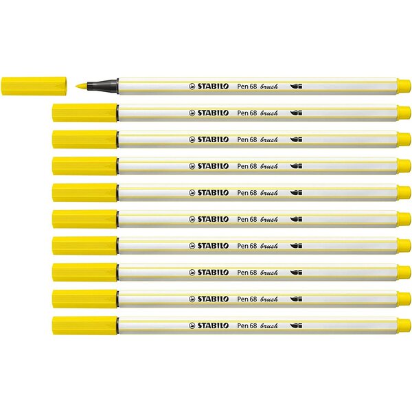Feutre pinceau pen 68 brush  jaune citron x 10 stabilo