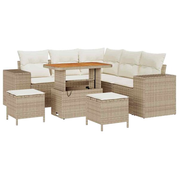 vidaXL Ensemble de canapé de jardin avec coussin 8 Pièces Beige polyrotin
