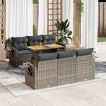 vidaXL Salon de jardin avec coussins 7 Pièces gris résine tressée