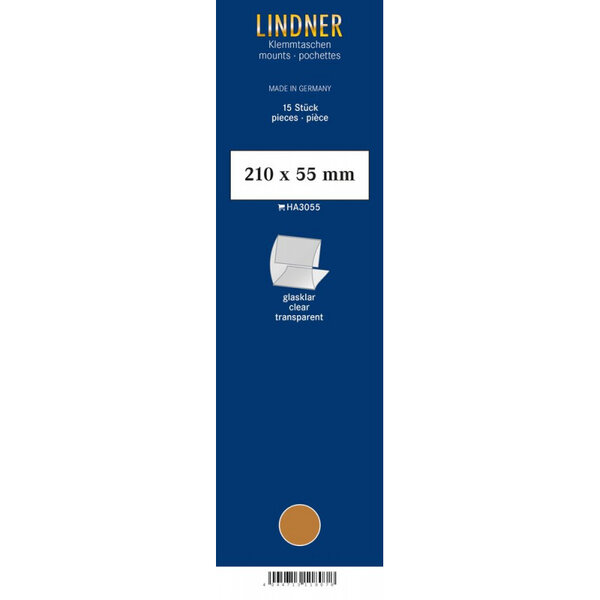 Bandes Klemmfix double soudure 210 x 53 mm pour timbres-poste. Fond - Transparent