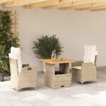 vidaXL Ensemble à manger de jardin et coussins 3 Pièces Beige poly rotin