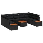 vidaXL Set de canapés de jardin 10 pièces avec coussins – Noir en poly rotin et acacia