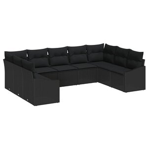 vidaXL Ensemble de salle à manger pour jardin avec coussin 9 Pièces Noir