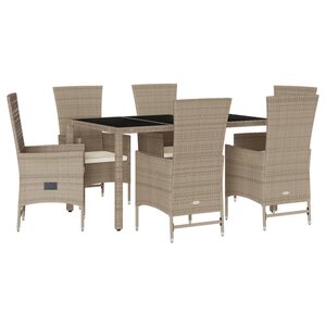 vidaXL Ensemble à manger de jardin et coussins 7 Pièces beige poly rotin