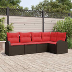 vidaXL Ensemble de canapé de jardin 5 Pièces Marron et rouge polyrotin