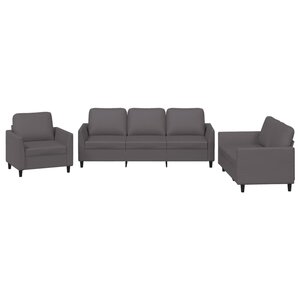 vidaXL Ensemble de canapés 3 Pièces avec coussins Gris Similicuir