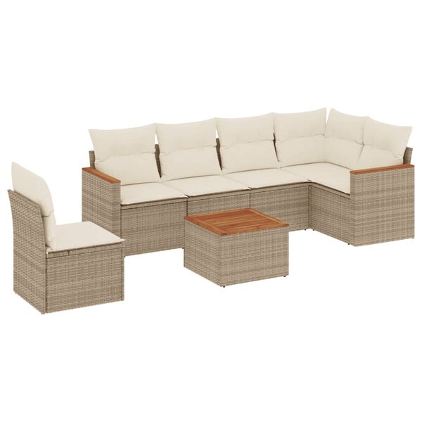 vidaXL Salon de jardin avec coussins 7 Pièces beige résine tressée