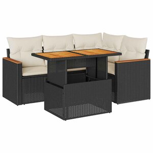 vidaXL Salon de jardin 5 Pièces avec coussins noir résine tressée acacia