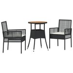 vidaXL Ensemble de Salle à Manger de Jardin de 3 Pièces Noir Poly Rattan