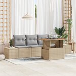 vidaXL Ensemble de salle à manger de jardin de 5 pièces avec coussins en rattan poly beige et acacia