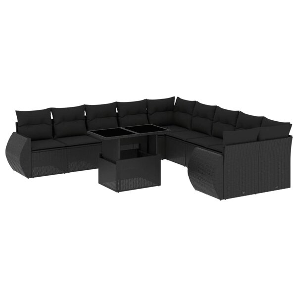 vidaXL Salon de jardin 11 Pièces avec coussins noir résine tressée