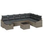 vidaXL Set de canapé de jardin 9 pièces avec coussins gris en poly rotin