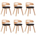 vidaXL Chaises à manger lot de 6 noir bois courbé et similicuir