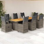 vidaXL Ensemble de bistro de jardin 9 Pièces coussins gris poly rotin