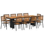Ensemble de salle à manger de jardin vidaXL 11 pièces Noir Poly Rattan Acacia