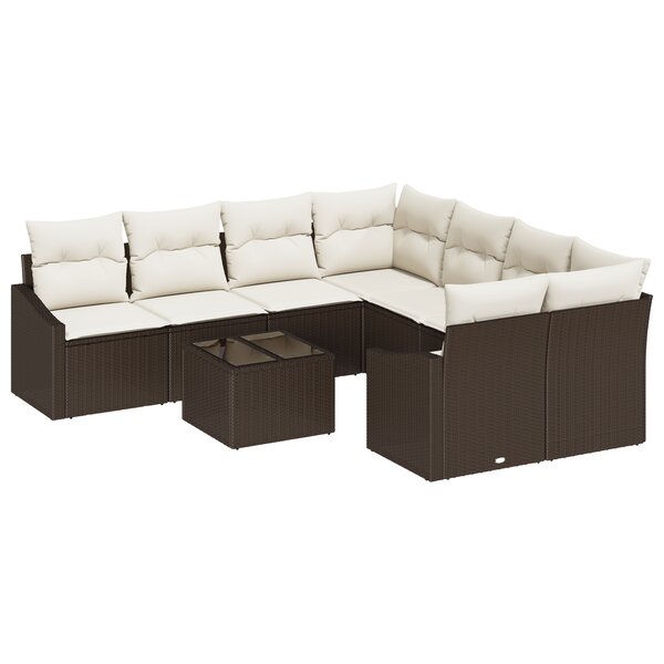 vidaXL Ensemble de salle à manger de jardin de 9 pièces avec coussins en poly rattan marron