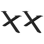 vidaXL Pieds de table basse en forme de X  2 pièces  noir  70 x (30-31) cm  acier