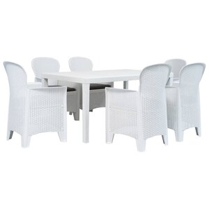 vidaXL Ensemble à manger d'extérieur 7Pièces Plastique Blanc Aspect rotin