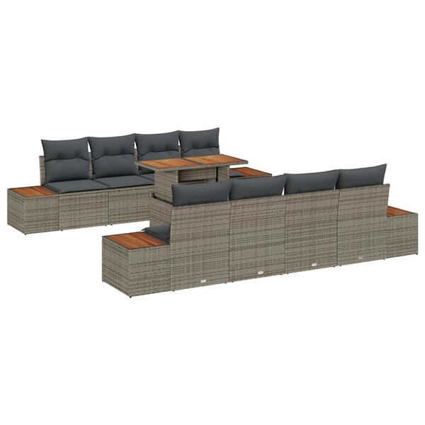 vidaXL Ensemble de salle à manger pour jardin 9 Pièces Gris et marron