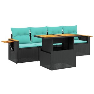 vidaXL Salon de jardin 5 Pièces avec coussins noir résine tressée