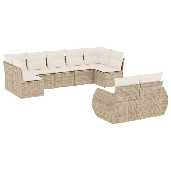 vidaXL Salon de jardin avec coussins 9 Pièces beige résine tressée