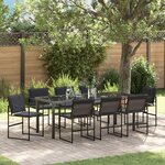 vidaXL Ensemble de Salle à Manger de Jardin en 9 Pièces avec Coussins Noir Textilène et Acier