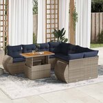 vidaXL Salon de jardin 9 Pièces avec coussins gris résine tressée