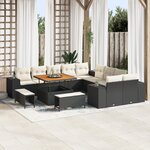 Ensemble de canapé de jardin 13 pièces avec coussins noir poly rotin acacia
