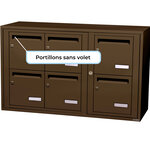 Bloc collectif leabox.com  3x2  grade 3  simple face  Intérieur  fixation murale  Brun Sepia RAL 8014 finition brillante