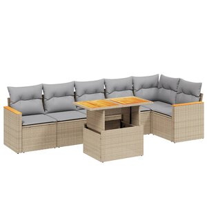vidaXL Salon de jardin avec coussins 7 Pièces beige résine tressée