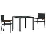 Ensemble de salle à manger de jardin 3 pièces noir en rattan poly