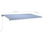 vidaXL Auvent manuel rétractable sur pied 600x350 cm Bleu/Blanc