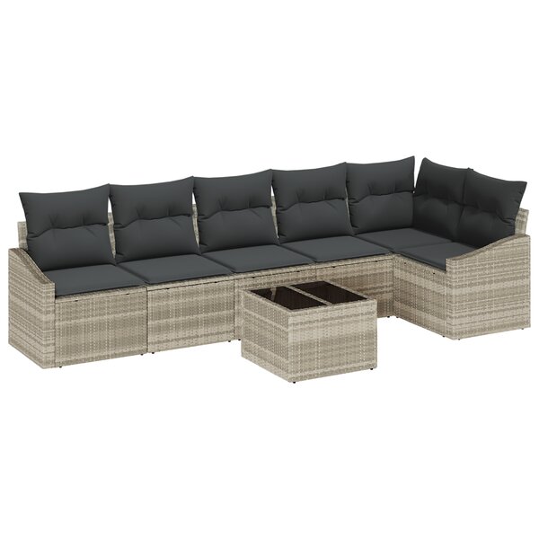 vidaXL Ensemble de salle à manger de jardin 7 pièces avec coussins Gris en poly rotin