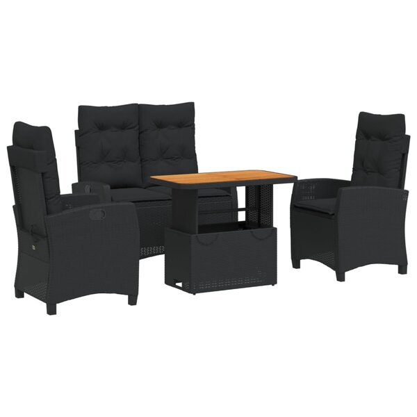 vidaXL Ensemble à manger de jardin 4 Pièces avec coussins noir
