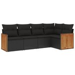 vidaXL Salon de jardin 5 Pièces avec coussins noir résine tressée
