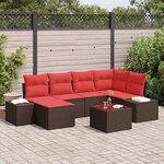 vidaXL Ensemble de canapé de jardin avec coussin 7 Pièces Marron et rouge