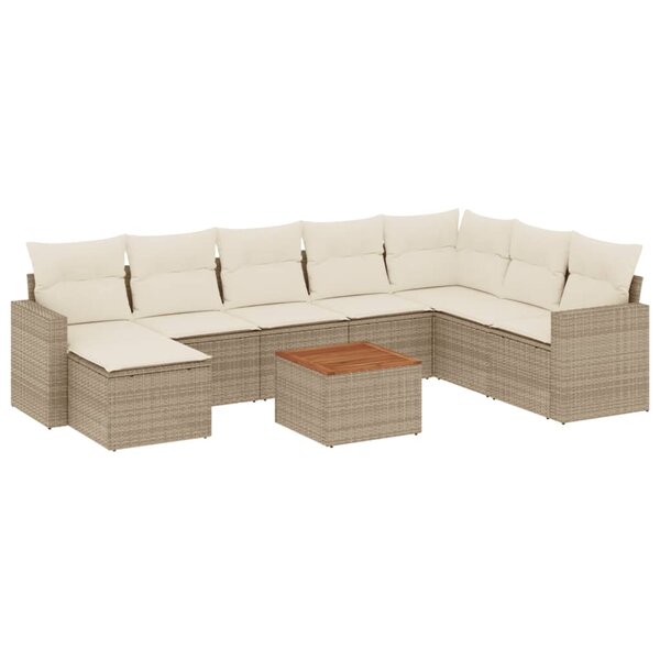 vidaXL Salon de jardin avec coussins 9 Pièces beige résine tressée