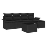 vidaXL Ensemble de canapé de jardin avec coussin 6 Pièces Noir Poly rotin