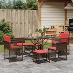 vidaXL Ensemble à manger de jardin et coussins 7 Pièces marron poly rotin
