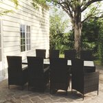 vidaXL Ensemble à manger d'extérieur 9Pièces coussins résine tressée noir