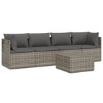 vidaXL Salon de jardin 5 Pièces avec coussins Gris Résine tressée