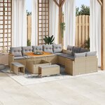 Ensemble de Canapé de Jardin de 13 Pièces avec Coussins Beige Rattan Poly Acacia