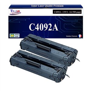 T3AZUR - 2x Toners compatibles avec HP C4092A (92A) pour HP LaserJet 1100 1100 XI 1100A 3200 3200M