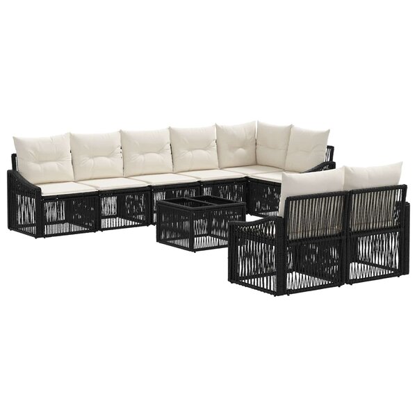 vidaXL Ensemble de canapé de jardin 9 Pièces Noir polyrotin