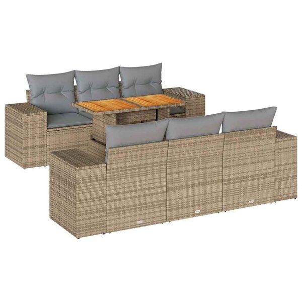 vidaXL Salon de jardin avec coussins 7 Pièces beige résine tressée