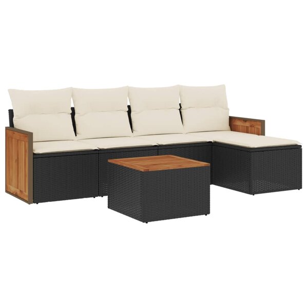 vidaXL Salon de jardin 6 Pièces avec coussins noir résine tressée